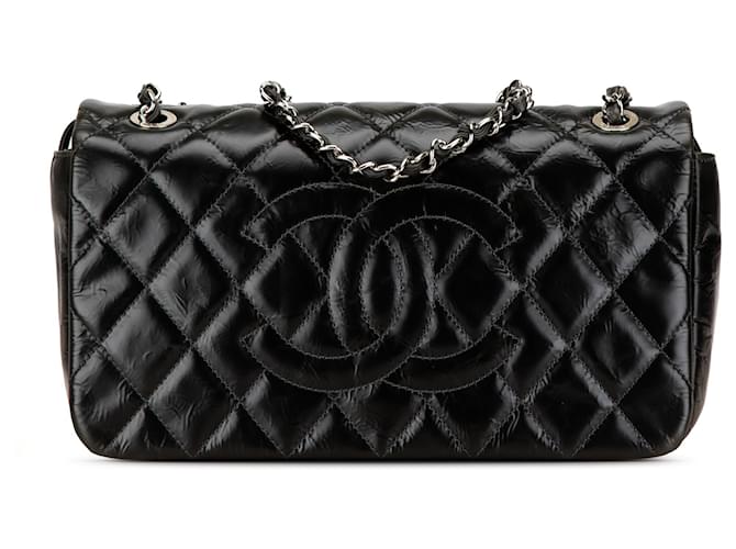 Chanel Black CC Quilted Glazed Calfskin Flap Leather Pony-style calfskin  ref.1553549