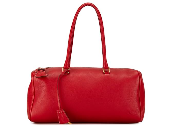 Bolso Boston Prada en Vitello Daino Rojo Roja Cuero Becerro  ref.1553551