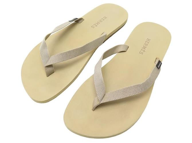 Hermès HERMES ISOLELLA 42.5 SANDALEN FLIP FLOP BEIGE CANVAS Gummi  ref.1553674