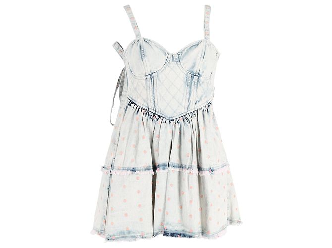 Loveshackfancy Mini Dorna Dress in Light Blue Cotton Denim