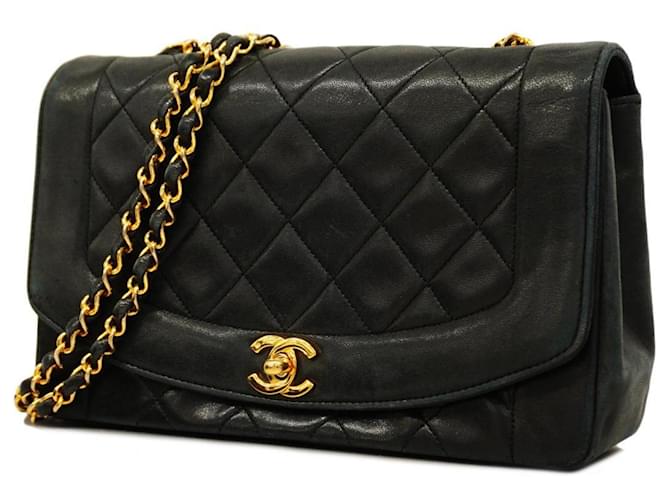 Diana Sac à épaule en agneau noir Chanel Cuir  ref.1553847