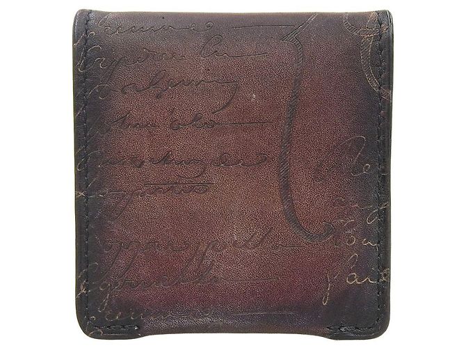 Autre Marque Berluti Calligraphy KHAYA Leather Coin Case Wine Red