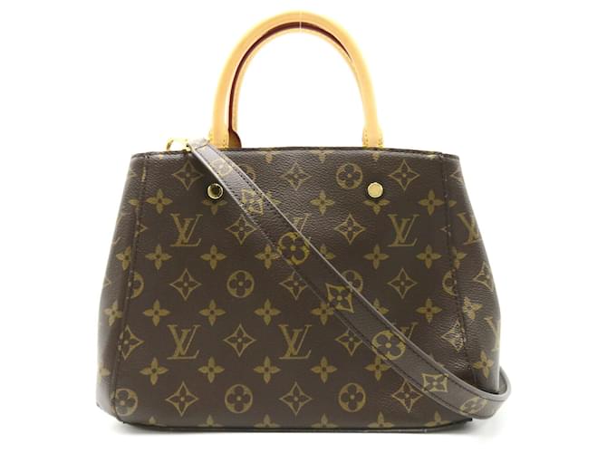 Sac Montaigne BB Louis Vuitton Cuir vernis Toile Plastique Marron  ref.1554092