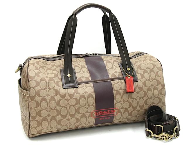 Sac Boston Coach en beige et marron foncé Cuir Plastique  ref.1554256