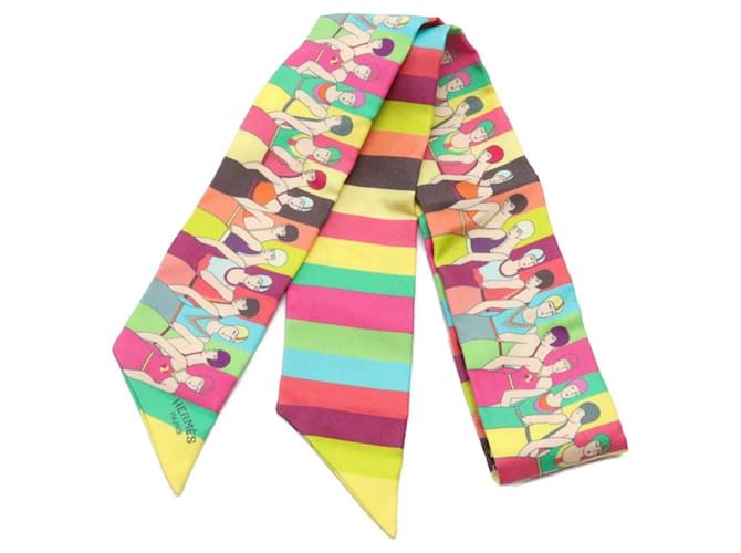 Hermès Foulard Hermes Twilly LES BAIGNEUSES Soie Multicolore  ref.1554279
