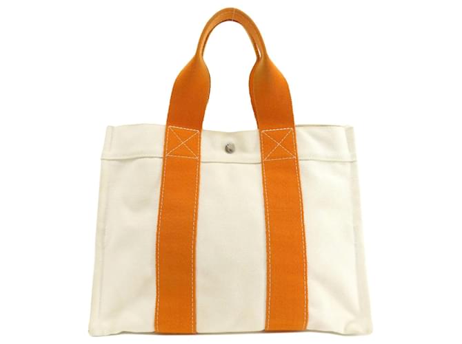 Hermès Borsa Hermes Bora Bianco Arancione Tela  ref.1554347