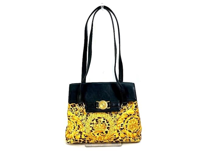 Borsa a spalla con stampa leopardata Versace Giallo  ref.1554459