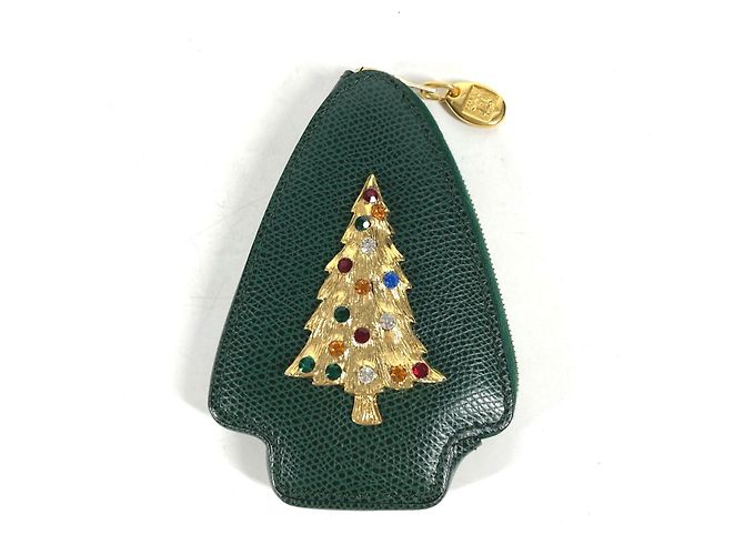 Céline Monedero de cuero verde Celine con strass