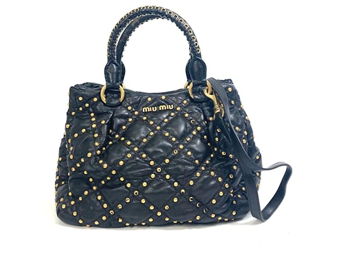 Borsa a mano in pelle nera trapuntata Miu Miu Nero  ref.1554624