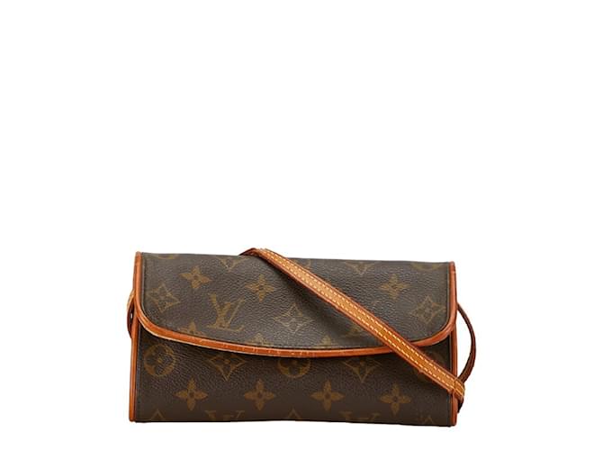 Bolsa de Ombro Pochette Twin PM Monograma Louis Vuitton Marrom Couro envernizado  ref.1554775