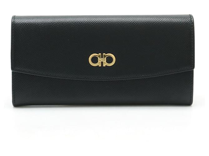 Portafoglio lungo bi-fold Double Gancini di Salvatore Ferragamo Nero Pelle  ref.1554860