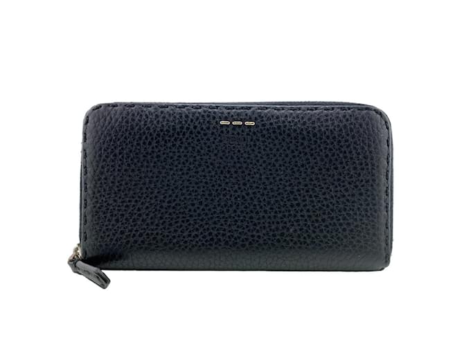 Portafoglio lungo in pelle nera Fendi Nero  ref.1554910