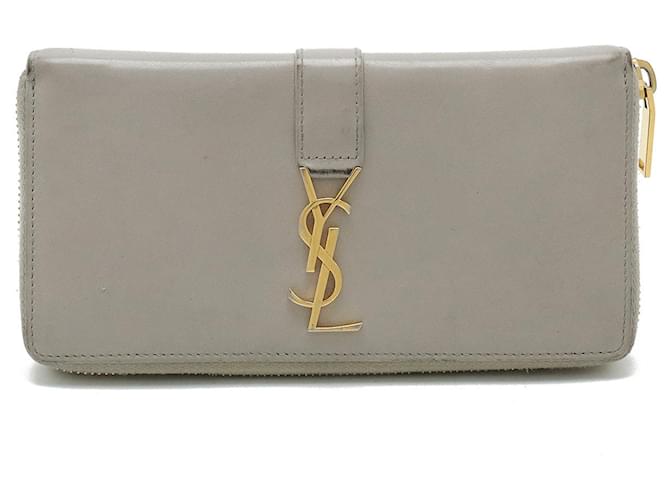 Yves Saint Laurent Monogram Round Long Wallet Black Grey Leather  ref.1554916