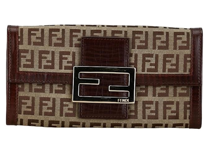 Portafoglio lungo Fendi Zucca Marrone Tela  ref.1554950