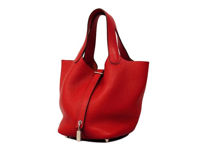 Hermès Sac à main Hermes Picotin Lock PM Cuir Rouge  ref.1555057