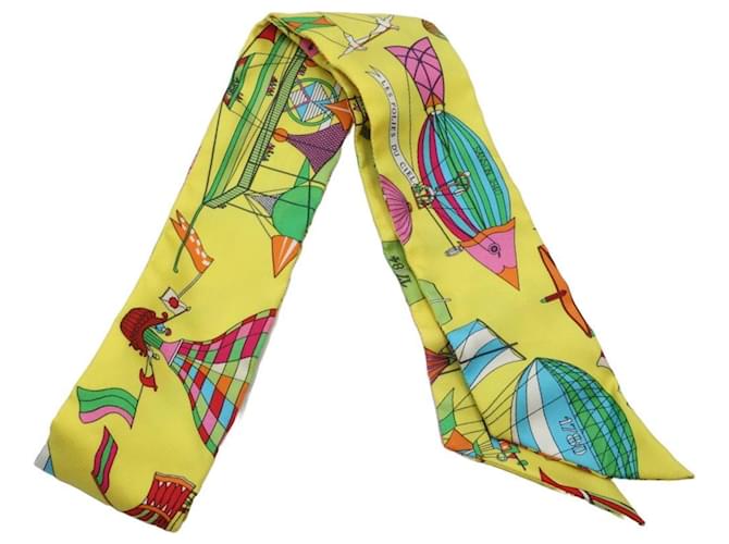 Hermès Foulard Hermes Twilly Les Folies Du Ciel Multicolore Giallo Seta  ref.1555068