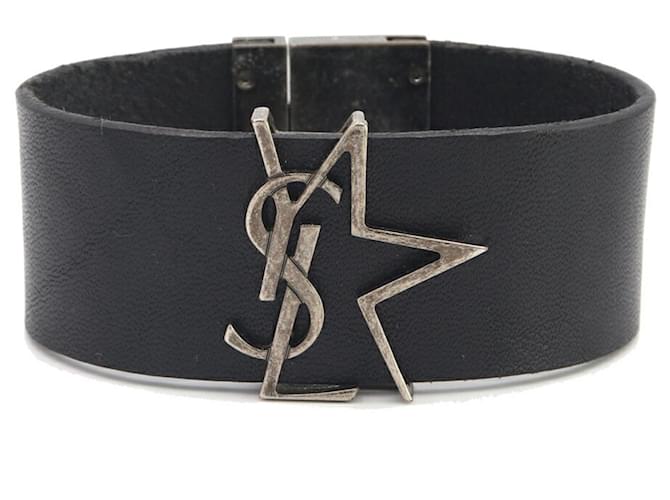 Bracciale in pelle nera Saint Laurent Nero  ref.1555085