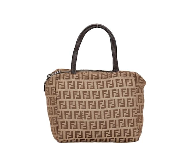 Fendi Zucchino Handbag Brown Leather Cloth  ref.1555113