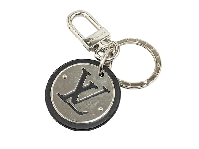 Louis Vuitton Porte Cle LV Circle Key Ring Holder Black Silvery Leather Metal  ref.1555171