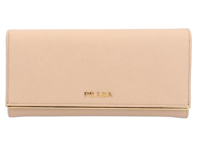 Cartera Larga Saffiano Prada Beige Cuero  ref.1555205