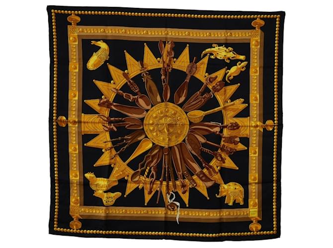 Hermès Hermes Carre 90 CUILLERS D'AFRIQUE Scarf Black Multiple colors Silk  ref.1555213