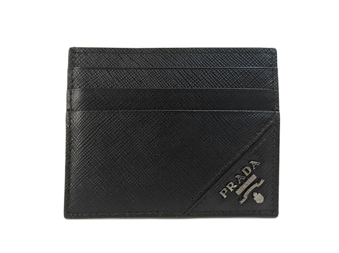 Prada Saffiano Leder Kartenetui Schwarz  ref.1555235