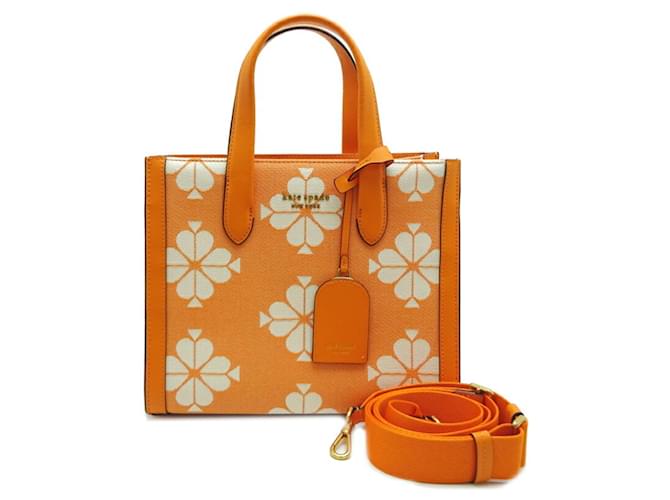 Tote Manhattan Small en toile bicolore Kate Spade Blanc Orange  ref.1555340