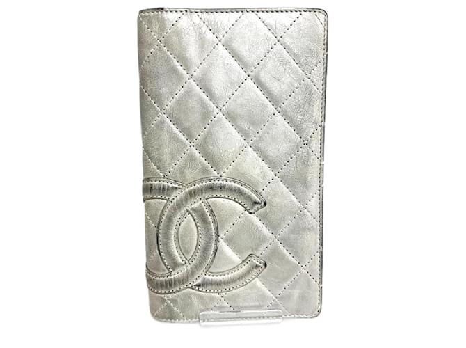 Portefeuille long Chanel Cambon Line Coco Mark Argent Cuir  ref.1555367