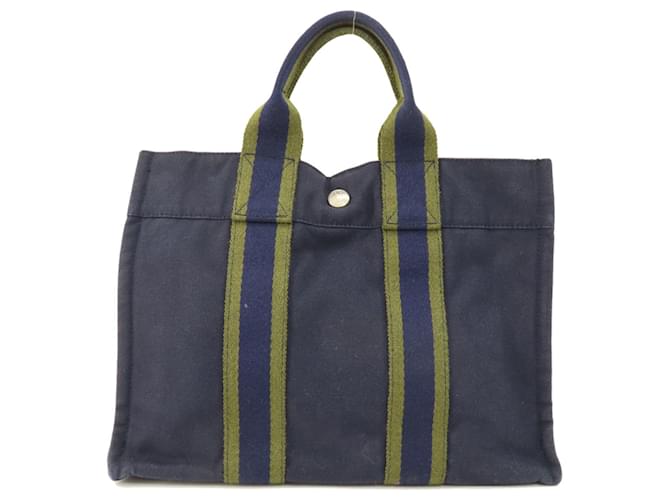 Sac Foul Tou PM d'Hermès Toile Vert Bleu Marine  ref.1555398