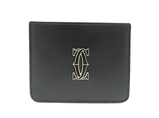 Cartier DOUBLE C DE CARTIER Étui en cuir pour cartes Noir  ref.1555412