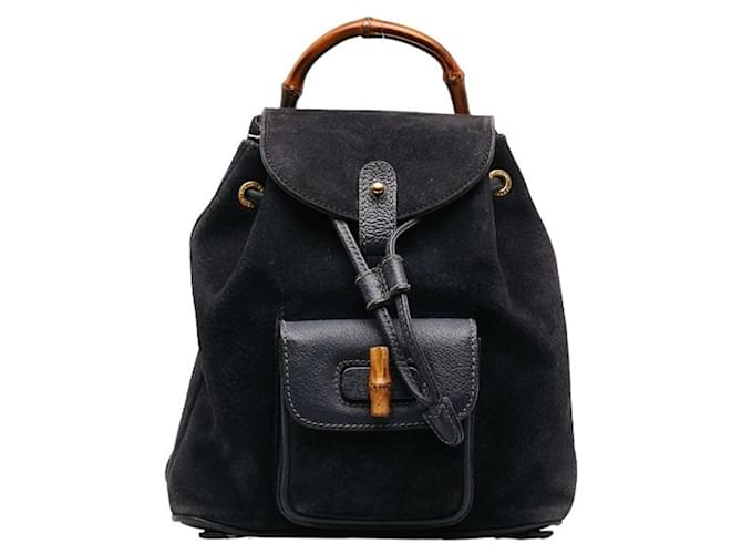 Gucci Bamboo Rucksack Backpack Navy blue Suede Leather  ref.1555490