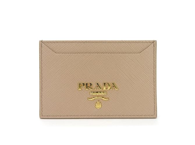 Estuche para tarjetas de visita Saffiano beige de Prada Cuero  ref.1555492