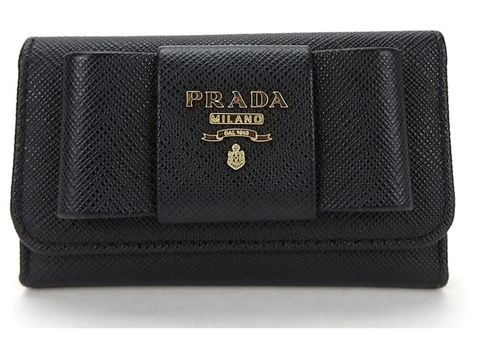 Estuche para llaves Saffiano Prada Negro Cuero  ref.1555493