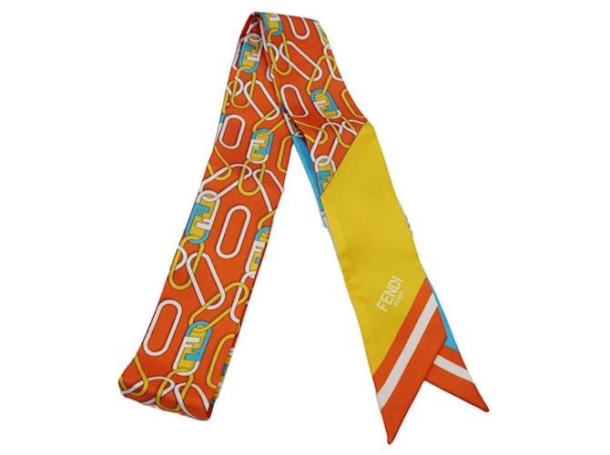 Fendi Rappy Band Scarf Soie Multicolore Orange  ref.1555518