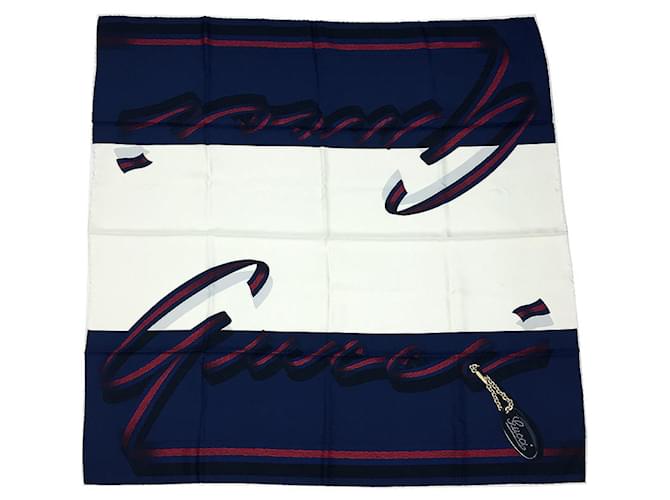 Gucci Silk Scarf in Navy and White Navy blue  ref.1555524