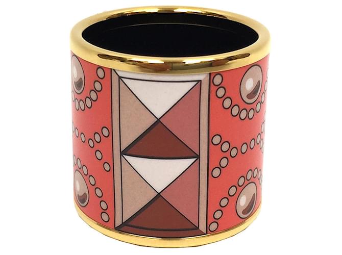 Ring Boucle de foulard en émail Hermès Rose  ref.1555528