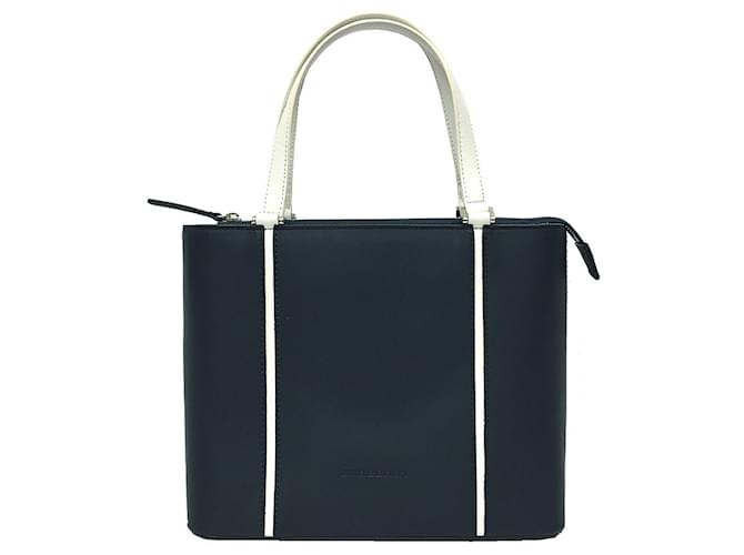 Burberry Leather Tote Bag White Navy blue  ref.1555585