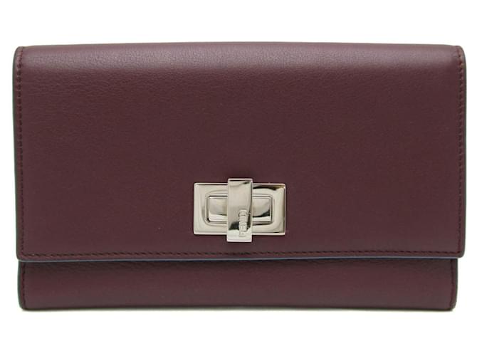 Fendi PEEKABOO 8M0308 Portefeuille Long en Cuir Bleu Bordeaux  ref.1555588