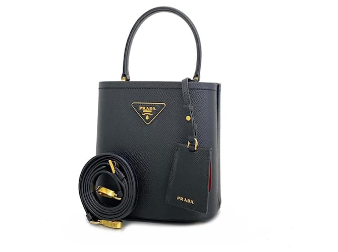 Prada Saffiano Pannier Leather Handbag Black  ref.1555610