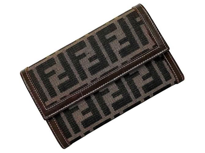 Fendi Zucca Trifold Wallet Khaki Leather Cloth  ref.1555634