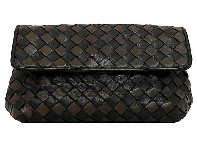 Pochette en cuir Intrecciato de Bottega Veneta Marron Noir  ref.1555653