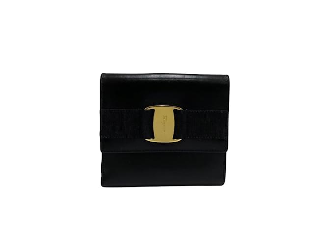 Salvatore Ferragamo Vara Ribbon Calf Leather Bifold Wallet Black  ref.1555665