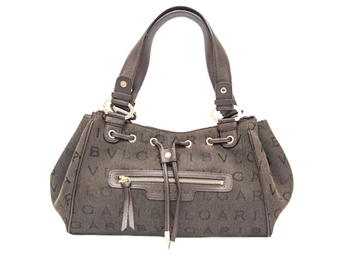 Bulgari Bvlgari Logomania Maxilettare Handbag Dark brown Leather Cloth  ref.1555673