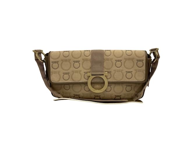 Salvatore Ferragamo Gancini Canvas Leather Shoulder Bag Beige Cloth  ref.1555691