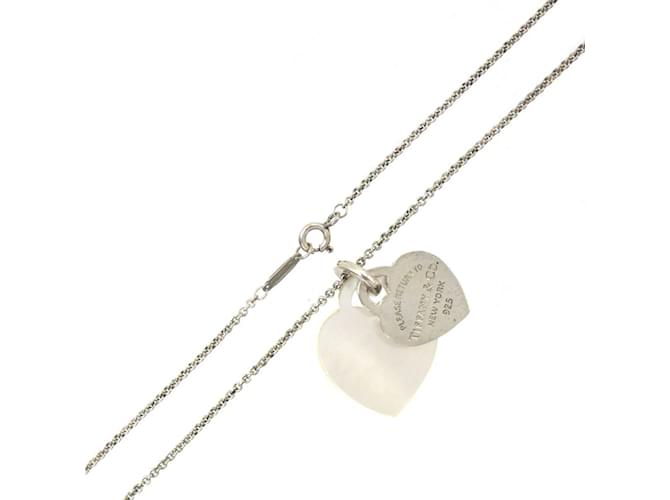 Tiffany & Co Tiffany Return Toe Shell Silver Double Heart Tag Necklace  ref.1555734