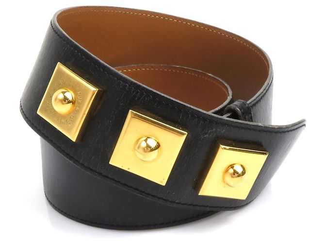 Cinto de couro e metal Hermès Preto Dourado