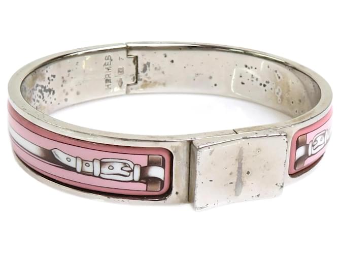 Hermès Hermes Bangle Bracelet Silvery Pink White Metal Enamel  ref.1555777