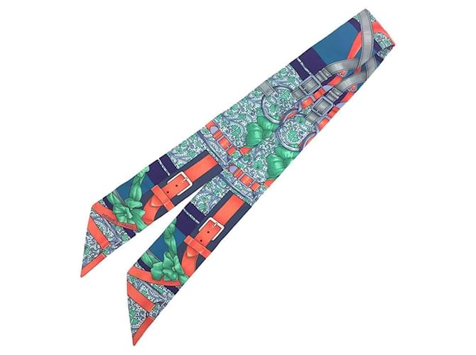 Hermès Hermes Twilly Scarf Muffler Grand Manege Fleuri Red Blue Green Silk  ref.1555789