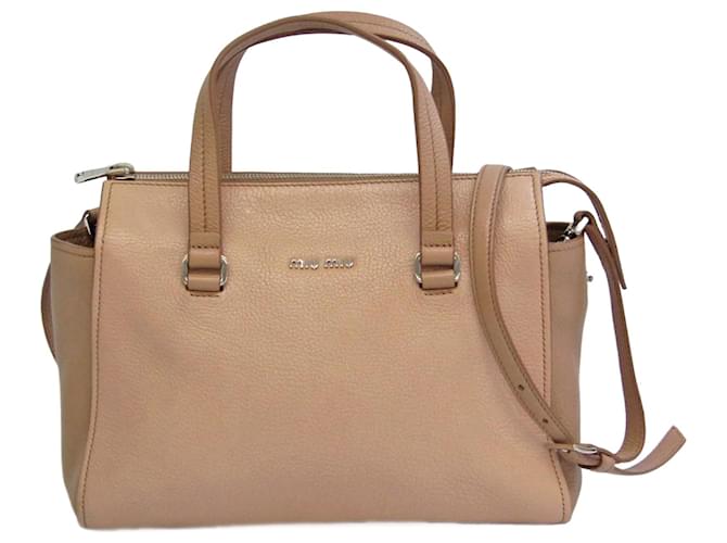 Sac à main en cuir Miu Miu Madras 5BB006 pour femmes Beige  ref.1555812