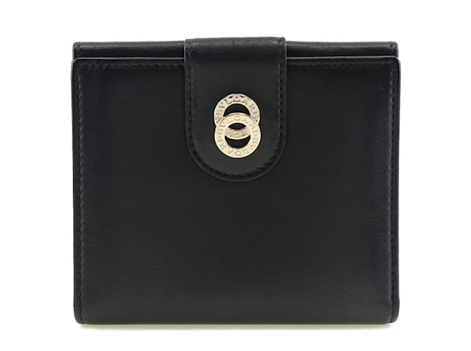 Bulgari Portefeuille bifold pour femmes Bvlgari W Hook en cuir noir  ref.1555845